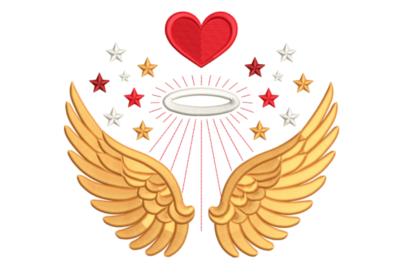 Angel Wings Heart Embroidery Design