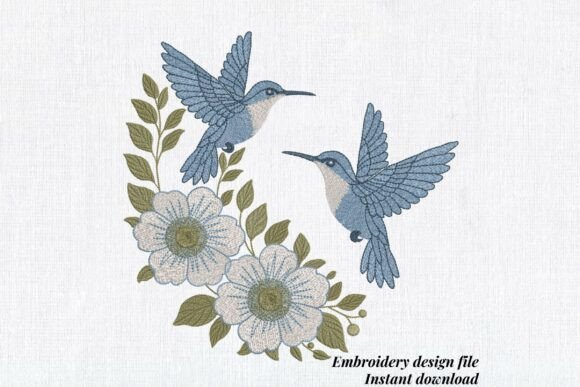 Blue Hummingbirds Flowes