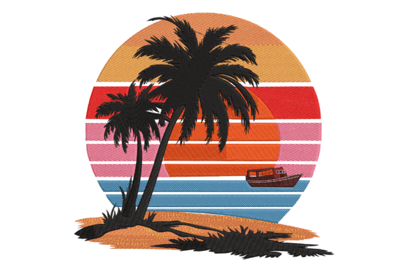 Tropical Sunset Palms Boat
